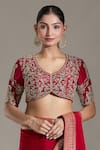 Buy_JAYANTI REDDY_Red Embroidered Floral Sweetheart Zardozi Blouse _at_Aza_Fashions