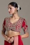 JAYANTI REDDY_Red Embroidered Floral Sweetheart Zardozi Blouse _Online_at_Aza_Fashions