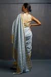 Shop_Rouka by Sreejith Jeevan_Blue Cotton Kasavu Saree With Unstitched Blouse Piece _at_Aza_Fashions