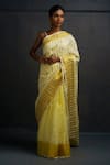 Buy_Rouka by Sreejith Jeevan_Yellow Cotton Kasavu Saree With Unstitched Blouse Piece _at_Aza_Fashions