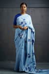 Buy_Rouka by Sreejith Jeevan_Blue Silk Embroidered Floral Saree With Unstitched Blouse Piece_at_Aza_Fashions