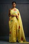 Buy_Rouka by Sreejith Jeevan_Yellow Silk Embroidered Floral Rose Saree With Unstitched Blouse Piece _at_Aza_Fashions