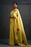 Rouka by Sreejith Jeevan_Yellow Silk Embroidered Floral Rose Saree With Unstitched Blouse Piece _Online_at_Aza_Fashions