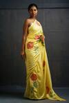 Buy_Rouka by Sreejith Jeevan_Yellow Silk Embroidered Floral Rose Saree With Unstitched Blouse Piece _Online_at_Aza_Fashions