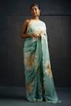 Rouka by Sreejith Jeevan_Green Cotton Silk Embroidered Floral Saree With Unstitched Blouse Piece_Online_at_Aza_Fashions