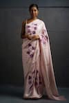 Buy_Rouka by Sreejith Jeevan_Purple Silk Embroidered Floral Placement Saree With Unstitched Blouse Piece _at_Aza_Fashions