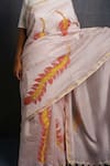 Shop_Rouka by Sreejith Jeevan_Pink Cotton Silk Embroidered Abstract Leaf Saree With Unstitched Blouse Piece_Online_at_Aza_Fashions