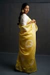Shop_Rouka by Sreejith Jeevan_Yellow Cotton Silk Embroidered Elephant Saree With Unstitched Blouse Piece_at_Aza_Fashions