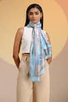 Buy_Dusala_Blue Siani Silk Horse Pattern Scarf _at_Aza_Fashions