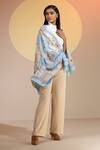 Shop_Dusala_Blue Siani Silk Horse Pattern Scarf _at_Aza_Fashions