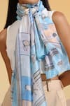 Dusala_Blue Siani Silk Horse Pattern Scarf _Online_at_Aza_Fashions