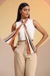 Shop_DUSALA_Multi Color Stripe Carmal Pattern Neck Scarf _at_Aza_Fashions