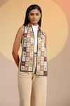Buy_DUSALA_Multi Color Horse Auburn Silk Checkered Pattern Neck Scarf _at_Aza_Fashions