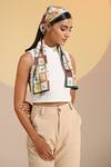 Shop_DUSALA_Multi Color Horse Auburn Silk Checkered Pattern Neck Scarf _at_Aza_Fashions