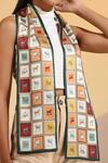 DUSALA_Multi Color Horse Auburn Silk Checkered Pattern Neck Scarf _Online_at_Aza_Fashions