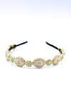 Buy_Foot Fuel_Gold Beads Embellished Circular Carved Brooch Hairband _at_Aza_Fashions