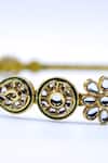 Foot Fuel_Gold Beads Embellished Geometric Carved Brooch Hairband _Online_at_Aza_Fashions