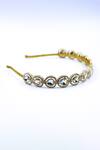 Shop_Foot Fuel_Gold Crystals, Beads Embellished Circular Carved Brooch Hairband _at_Aza_Fashions