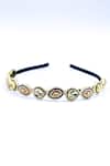 Buy_Foot Fuel_Gold Beads, Crystals Embellished Geometric Carved Brooch Hairband _at_Aza_Fashions