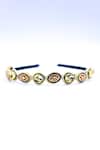 Shop_Foot Fuel_Gold Beads, Crystals Embellished Geometric Carved Brooch Hairband _at_Aza_Fashions
