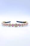 Shop_Foot Fuel_Pink Crystals, Beads Embellished Geometric Carved Brooch Hairband _at_Aza_Fashions