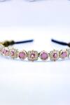 Foot Fuel_Pink Crystals, Beads Embellished Geometric Carved Brooch Hairband _Online_at_Aza_Fashions