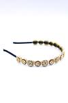 Shop_Foot Fuel_Gold Crystals, Beads, Brooches Cutwork Floral Embellished Hairband _at_Aza_Fashions