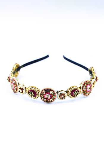 Buy_Foot Fuel_Gold Crystals, Beads, Brooches Floral Embellished Hairband _at_Aza_Fashions