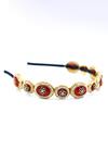 Shop_Foot Fuel_Gold Crystals, Beads, Brooches Oval Carved Hairband _at_Aza_Fashions