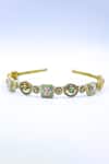 Shop_Foot Fuel_Gold Crystals, Beads, Brooches Carved Floral Bloom Embellished Hairband _at_Aza_Fashions