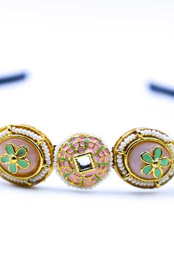 Foot Fuel_Gold Crystals, Beads, Brooches Floral Garden Embellished Hairband _Online_at_Aza_Fashions