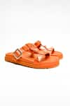 Buy_Heel Your Sole_Orange Quad Studs Studded Buckle Sliders _at_Aza_Fashions