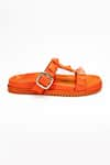 Heel Your Sole_Orange Quad Studs Studded Buckle Sliders _Online_at_Aza_Fashions