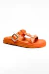 Buy_Heel Your Sole_Orange Quad Studs Studded Buckle Sliders _Online_at_Aza_Fashions