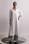 Shop_Nautanky_Ivory Hand Woven Cotton Embroidery Thread V-neck Zen Floral Kurta With Pant _Online_at_Aza_Fashions