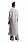 Nautanky_Ivory Hand Woven Cotton Embroidery Thread V-neck Zen Floral Kurta With Pant _Online