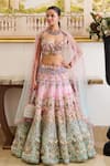 Buy_Moledro_Pink Lehenga And Blouse Organza Embroidery Pearl Azura Gardenia Bridal Set _at_Aza_Fashions