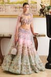 Shop_Moledro_Pink Lehenga And Blouse Organza Embroidery Pearl Azura Gardenia Bridal Set _Online_at_Aza_Fashions