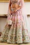 Buy_Moledro_Pink Lehenga And Blouse Organza Embroidery Pearl Azura Gardenia Bridal Set 