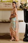 Moledro_Peach Tube Blouse And Pallu Shimmer Net Rian Park Bloom Pre-draped Saree With _Online_at_Aza_Fashions