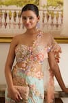 Moledro_Peach Tube Blouse And Pallu Shimmer Net Rian Park Bloom Pre-draped Saree With _at_Aza_Fashions