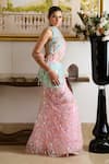 Shop_Moledro_Pink Georgette Embroidery Sequin High Round Zil Embellished Draped Saree Gown _Online_at_Aza_Fashions