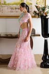 Moledro_Pink Georgette Embroidery Sequin High Round Zil Embellished Draped Saree Gown _at_Aza_Fashions