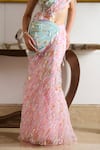 Buy_Moledro_Pink Georgette Embroidery Sequin High Round Zil Embellished Draped Saree Gown 