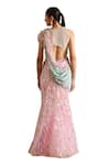 Moledro_Pink Georgette Embroidery Sequin High Round Zil Embellished Draped Saree Gown _Online