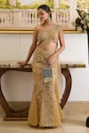 Buy_Moledro_Gold Crochet Embroidery Sequin One Shoulder Zyra Ambrosia Saree Gown _at_Aza_Fashions