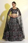 Buy_MeenaGurnam_Black Net Hand Embellished Dori Square Neck Blouse Lehenga Set _at_Aza_Fashions