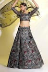 Buy_MeenaGurnam_Black Net Hand Embellished Dori Square Neck Blouse Lehenga Set _Online_at_Aza_Fashions