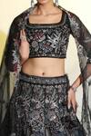 Shop_MeenaGurnam_Black Net Hand Embellished Dori Square Neck Blouse Lehenga Set _at_Aza_Fashions