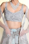 Shop_MeenaGurnam_Grey Net Hand Embroidered Sequins V Neck Blouse Lehenga Set _at_Aza_Fashions